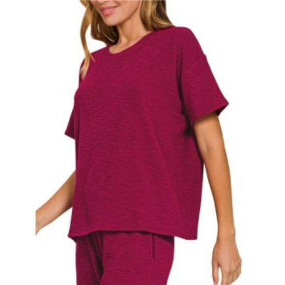 ✨NWT Zenana Slub Short Sleeve T-Shirt and Pants Set - Picture 3 of 3